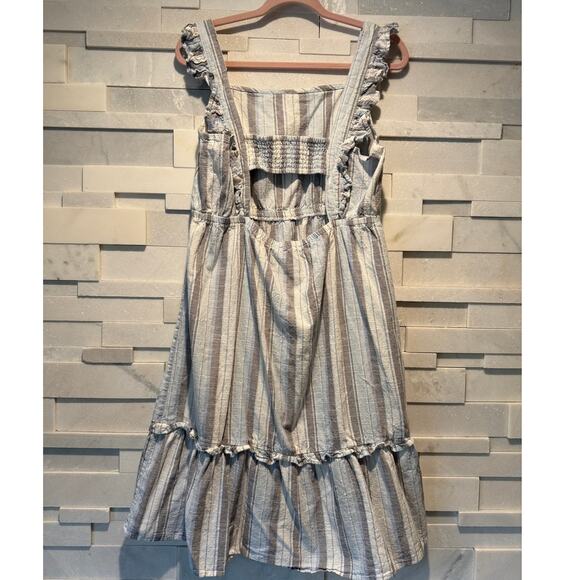 MADISON GREY Cotton Sleeveless Ruffle Open Back Striped Flounce Dress XL - Picture 2 of 5
